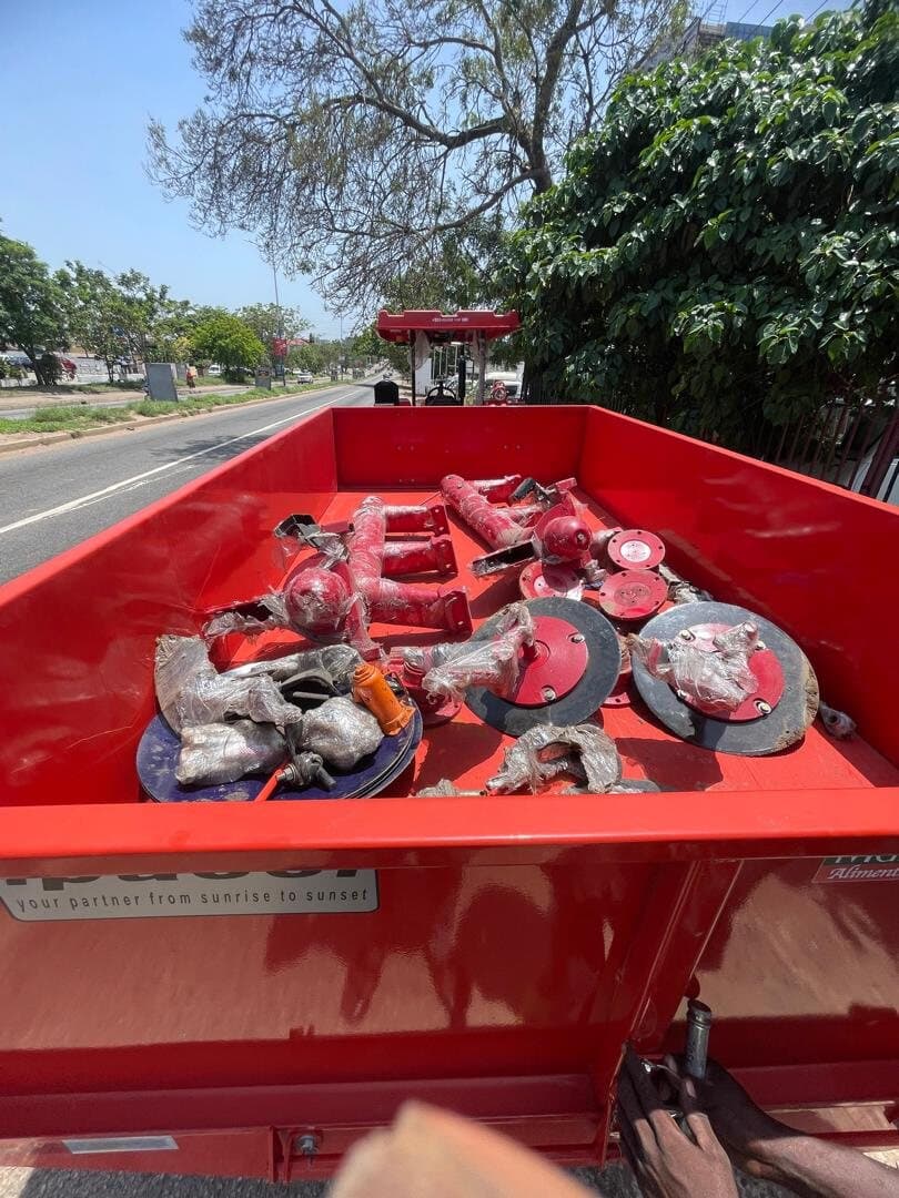 Machinery components loaded for delivery