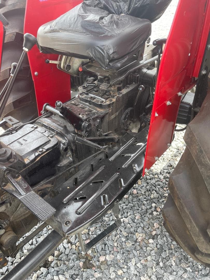 Close-up of the gearbox and rear axle assembly on a Massey Ferguson 385
