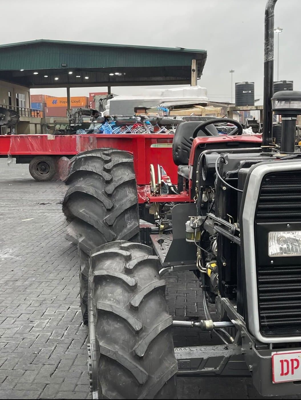 Tractor and trailer prepared for delivery at the port container yard