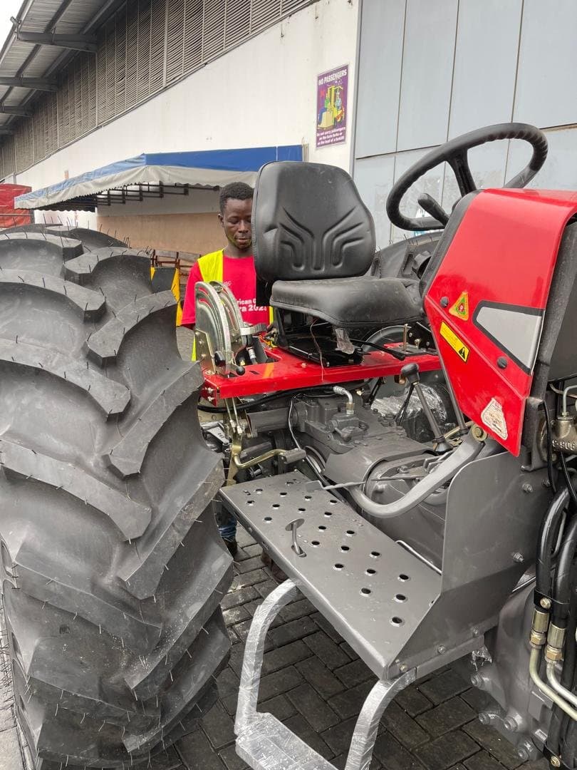 Tractor seat and controls prepared for delivery at the port